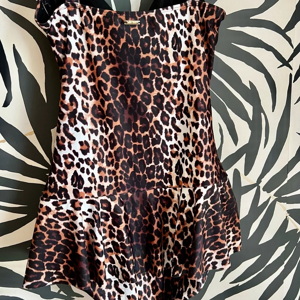 Nine West One Piece Swimsuit Leopard Cheetah Cutout Jungle Tiki - Picture 6 of 7
